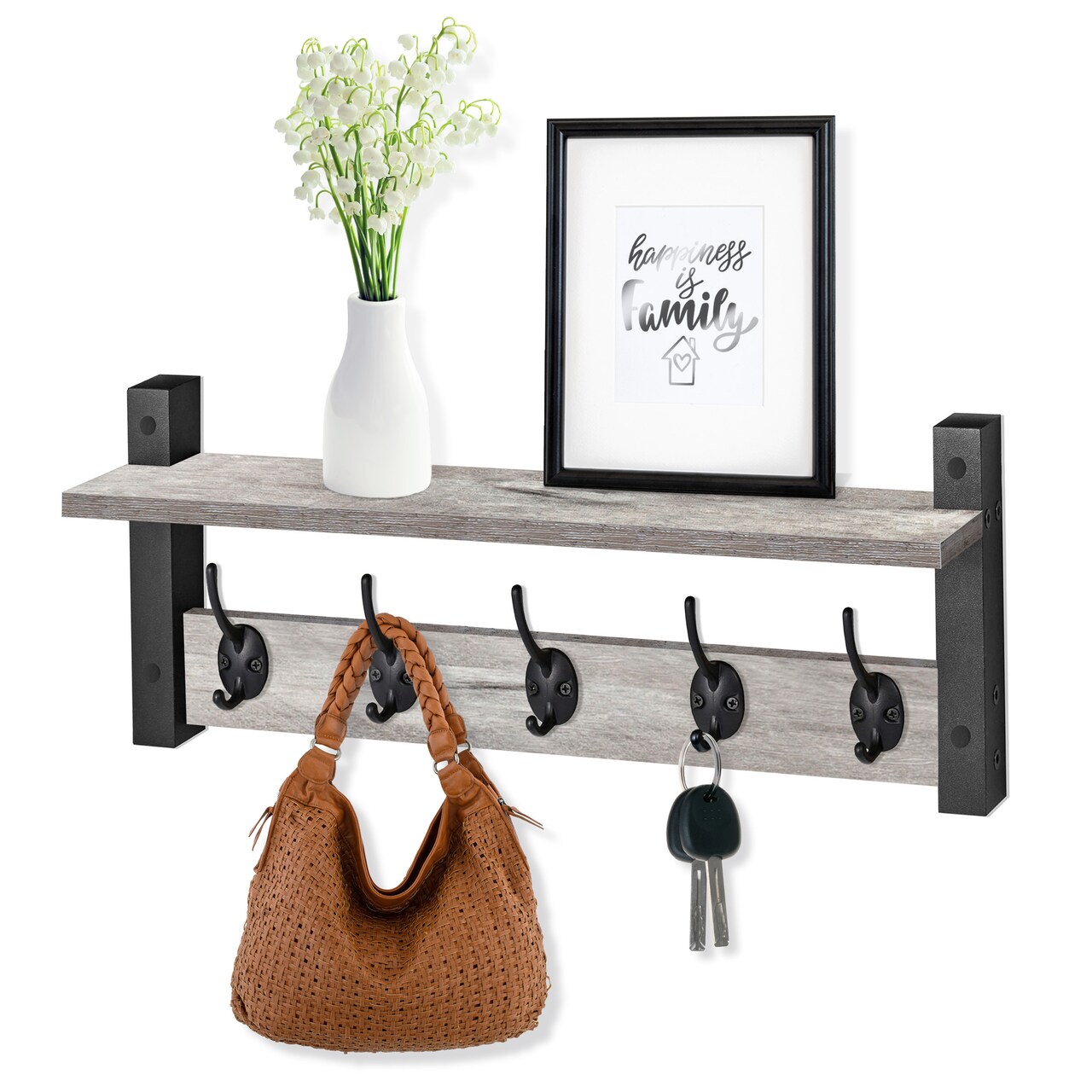 Sorbus Floating Wall Shelf with Hooks for Entryway, Bathroom, Bedroom, Kitchen, or Mudroom